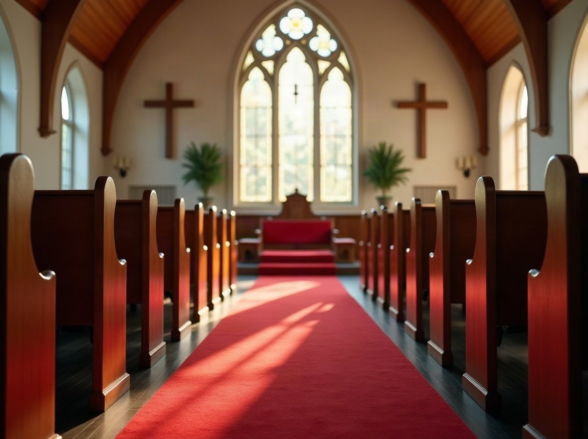 A clean church sanctuary, ready for Sunday