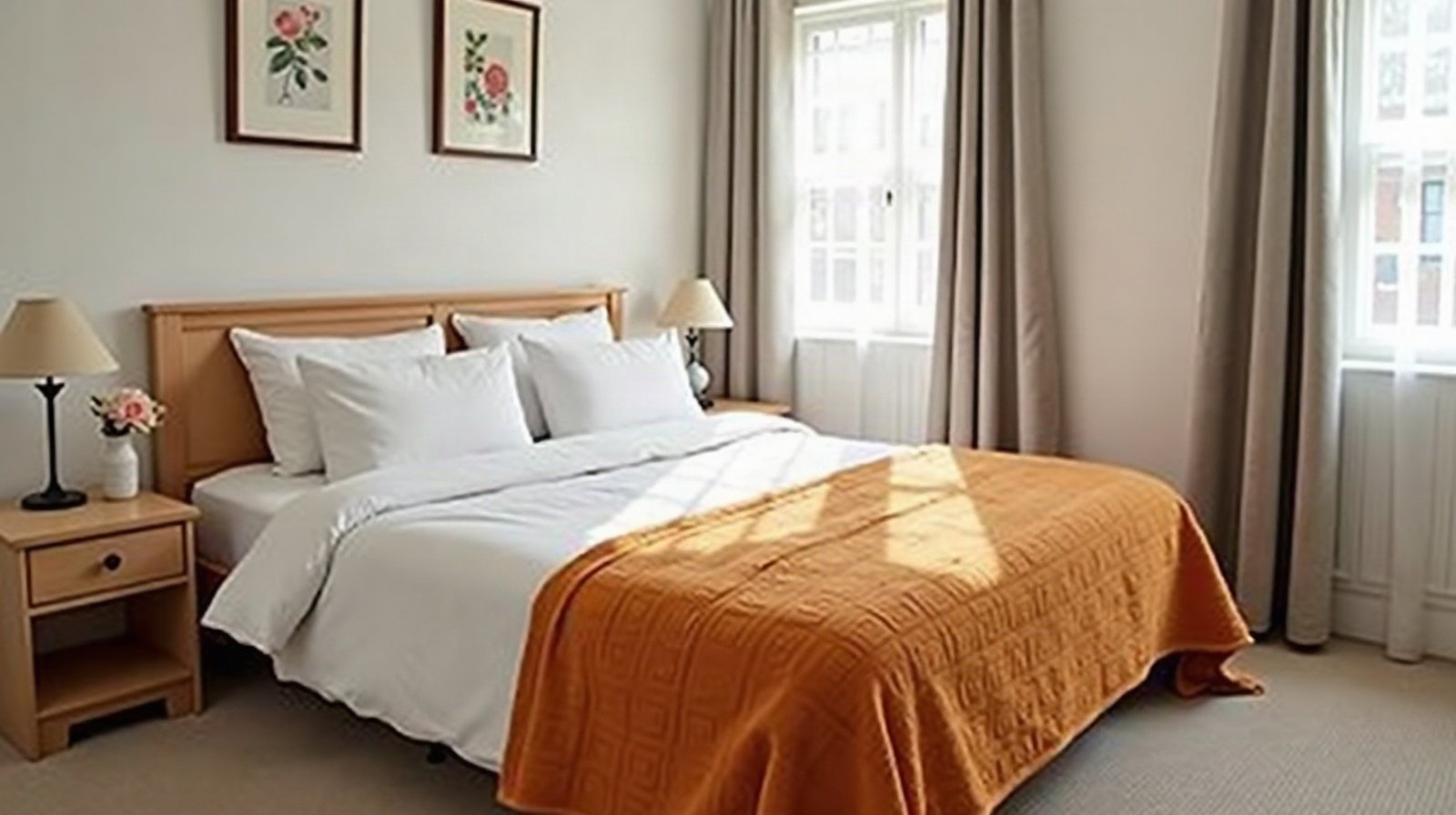 A tidy bedroom with the bed made